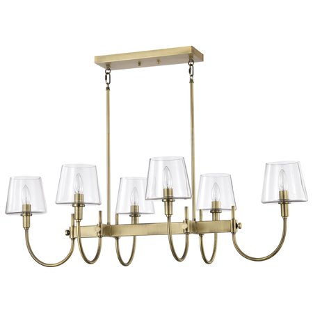 NUVO Brookside 6-Light Island Pendant Vintage Brass Clear Glass 60/7887